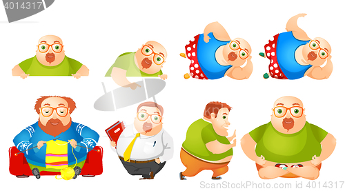 Image of Vector set of cheerful fat man illustrations.