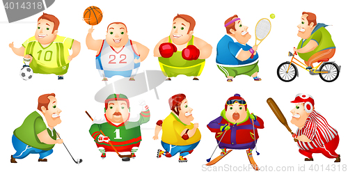 Image of Vector set of funny fat man sport illustrations.