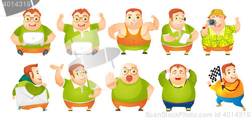 Image of Vector set of cheerful fat man illustrations.