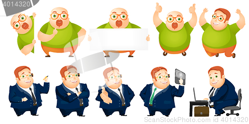 Image of Vector set of cheerful fat man illustrations.