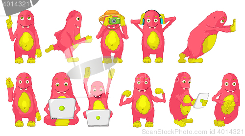 Image of Vector set of cute pink monsters illustrations.
