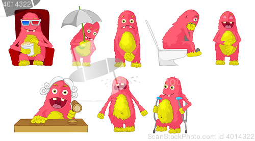 Image of Vector set of cute pink monsters illustrations.