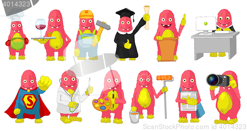 Image of Vector set of cute pink monsters cartoon illustrations.