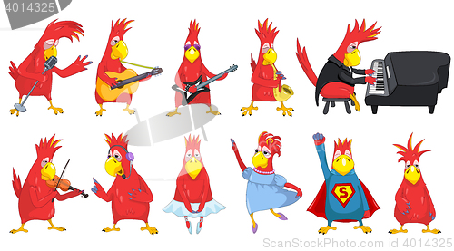 Image of Vector set of funny parrots music illustrations.