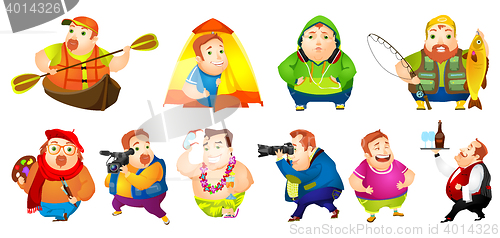 Image of Vector set of cheerful fat man illustrations.