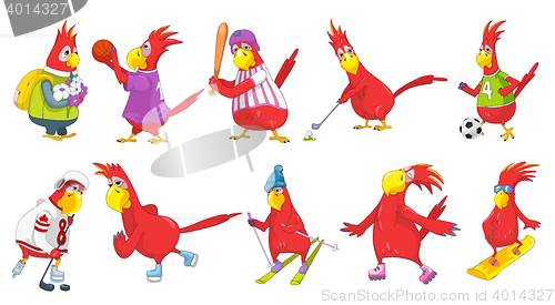 Image of Vector set of funny parrots sport illustrations.