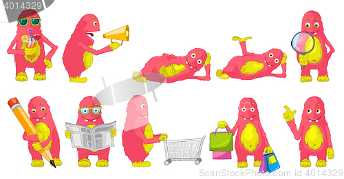 Image of Vector set of cute pink monsters illustrations.