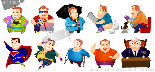 Image of Vector set of cheerful fat man illustrations.