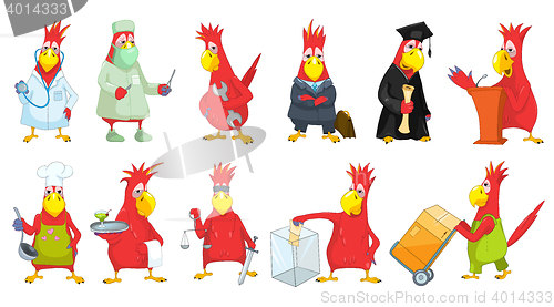 Image of Vector set of funny parrots illustrations.