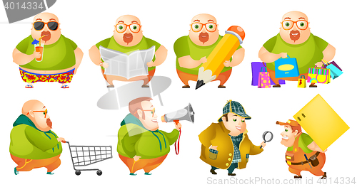 Image of Vector set of cheerful fat man illustrations.