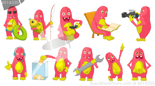 Image of Vector set of big pink monsters cartoon illustrations.