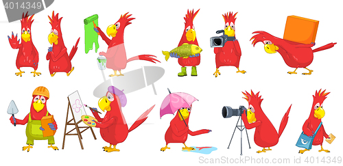 Image of Vector set of funny parrots illustrations.