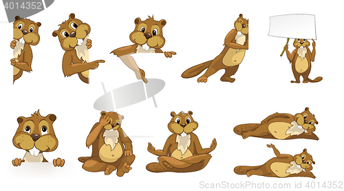 Image of Vector set of cute beavers illustrations.