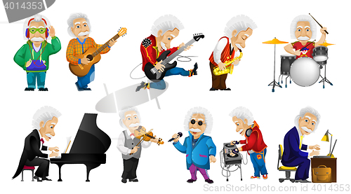 Image of Vector set of old man playing music illustrations.