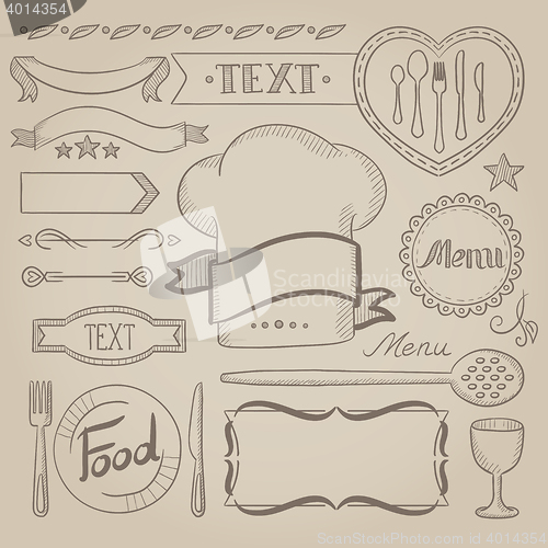 Image of Set of labels, ribbons, frames for coffe menu.