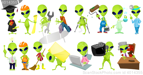 Image of Vector set of aliens profession illustrations.