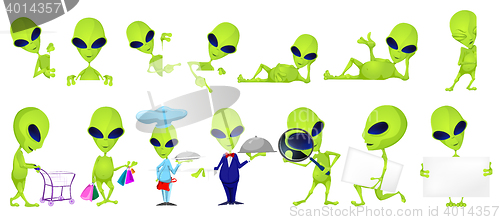Image of Vector set of funny green aliens illustrations.
