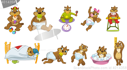 Image of Vector set of cute baby beavers illustrations.