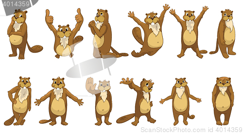 Image of Vector set of cute beavers illustrations.