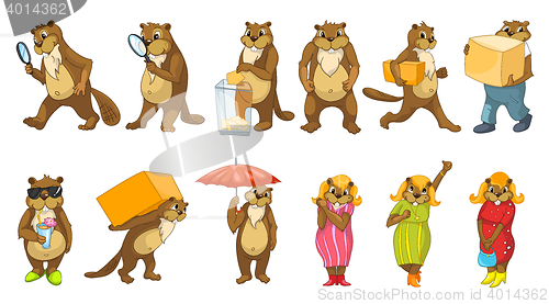 Image of Vector set of cute beavers illustrations.