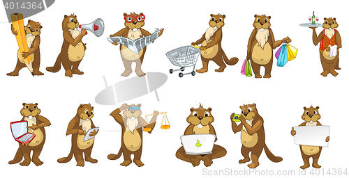 Image of Vector set of cute beavers illustrations.