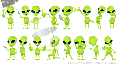 Image of Vector set of funny green aliens illustrations.