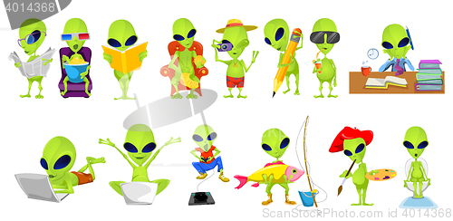 Image of Vector set of green aliens hobby illustrations.