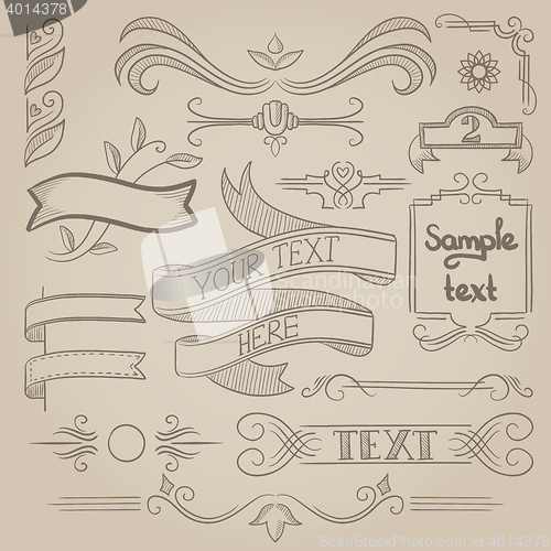 Image of Set of vintage ribbons, frames and elements.