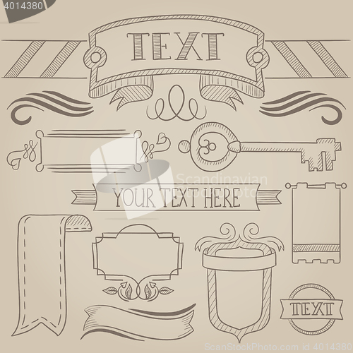 Image of Set of vintage ribbons, frames and elements.