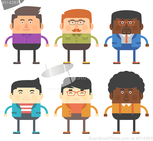 Image of Vector set of six men characters different races.