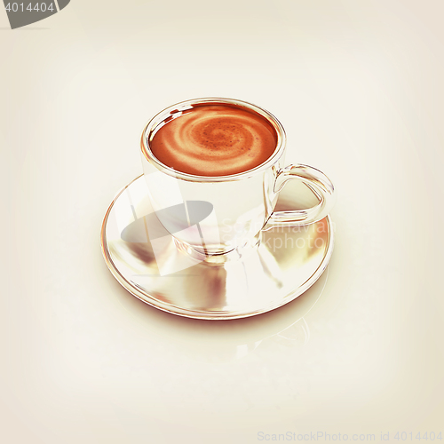 Image of Coffee cup on saucer. 3D illustration. Vintage style.