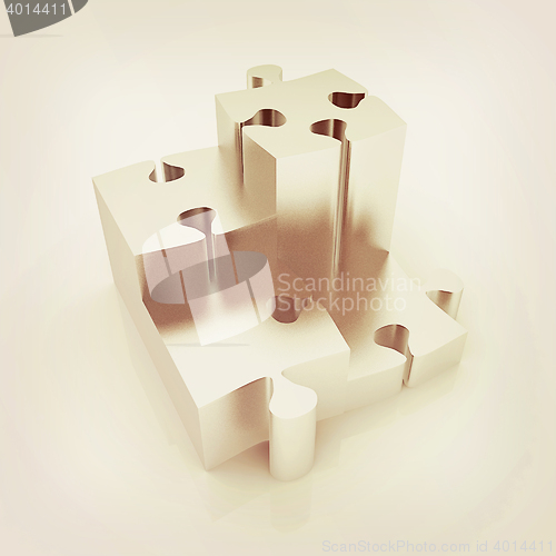 Image of Concept of growth of metall puzzles . 3D illustration. Vintage s