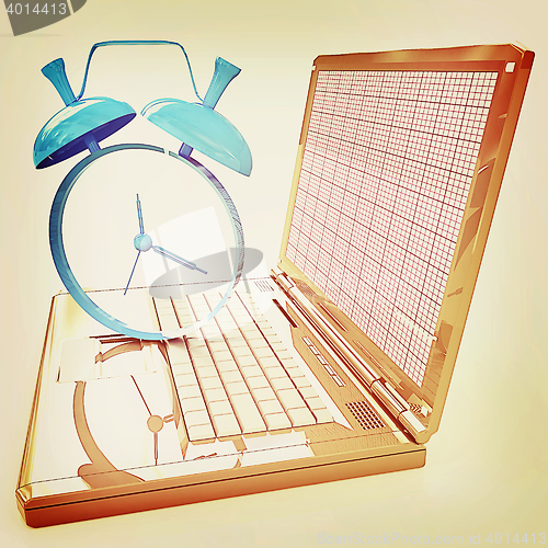 Image of Notebook and clock . 3D illustration. Vintage style.