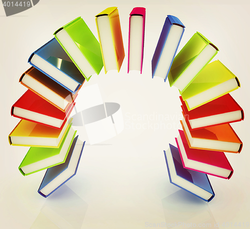 Image of Colorful books like the rainbow . 3D illustration. Vintage style