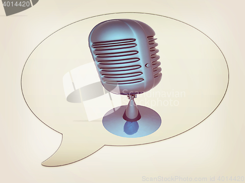 Image of messenger window icon and blue metal microphone . 3D illustratio