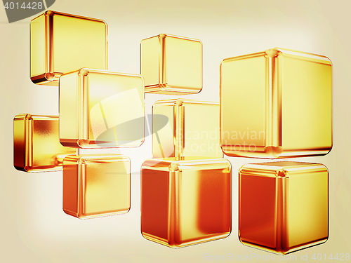 Image of 3d abstract gold cubs . 3D illustration. Vintage style.