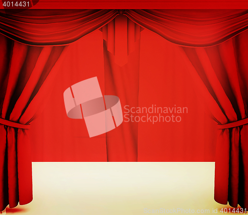 Image of Red curtains. 3D illustration. Vintage style.