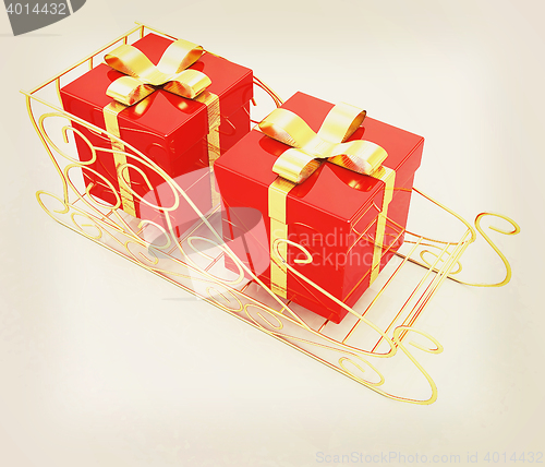 Image of Christmas Santa sledge with gifts. 3D illustration. Vintage styl