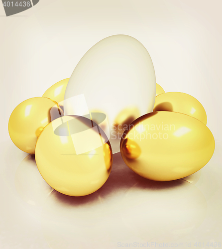 Image of Big egg and gold eggs. 3D illustration. Vintage style.