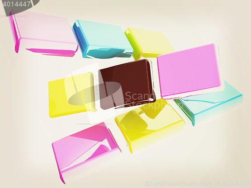 Image of Glossy CMYK cubes on white . 3D illustration. Vintage style.