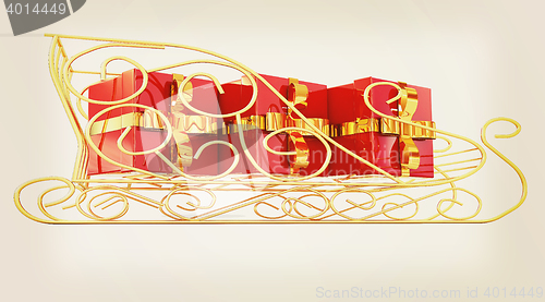 Image of Christmas Santa sledge with gifts. 3D illustration. Vintage styl