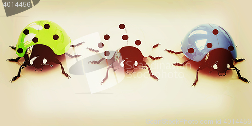 Image of Ladybirds. 3D illustration. Vintage style.