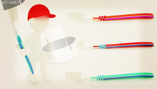 Image of Toothbrush set . 3D illustration. Vintage style.