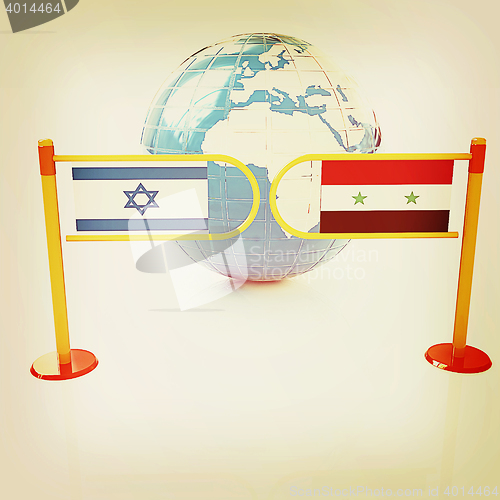 Image of Three-dimensional image of the turnstile and flags of Israel and