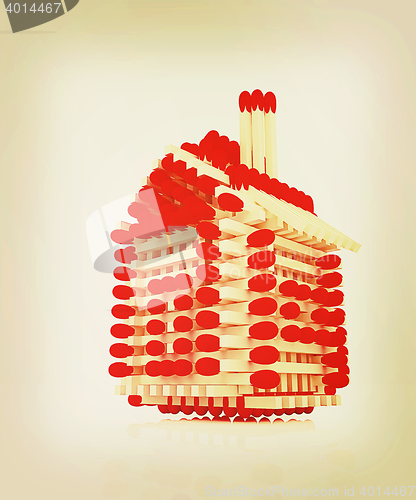 Image of Log house from matches pattern. 3D illustration. Vintage style.