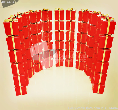 Image of Bright christmas gifts on a white background . 3D illustration. 