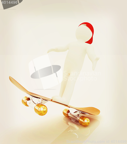 Image of 3d white person with a skate and a cap. 3D illustration. Vintage