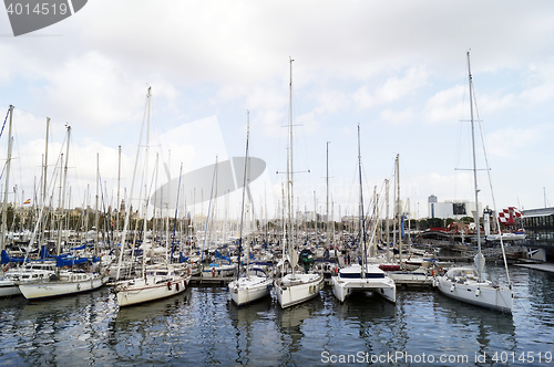 Image of Yachts docked at Port Vell in Barcelona