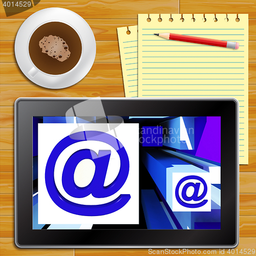 Image of At Symbol Tablet Showing Email Messages 3d Illustration
