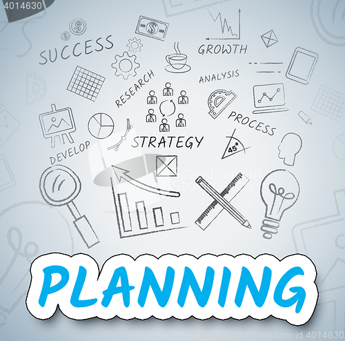 Image of Planning Ideas Shows Objectives And Goals Icons